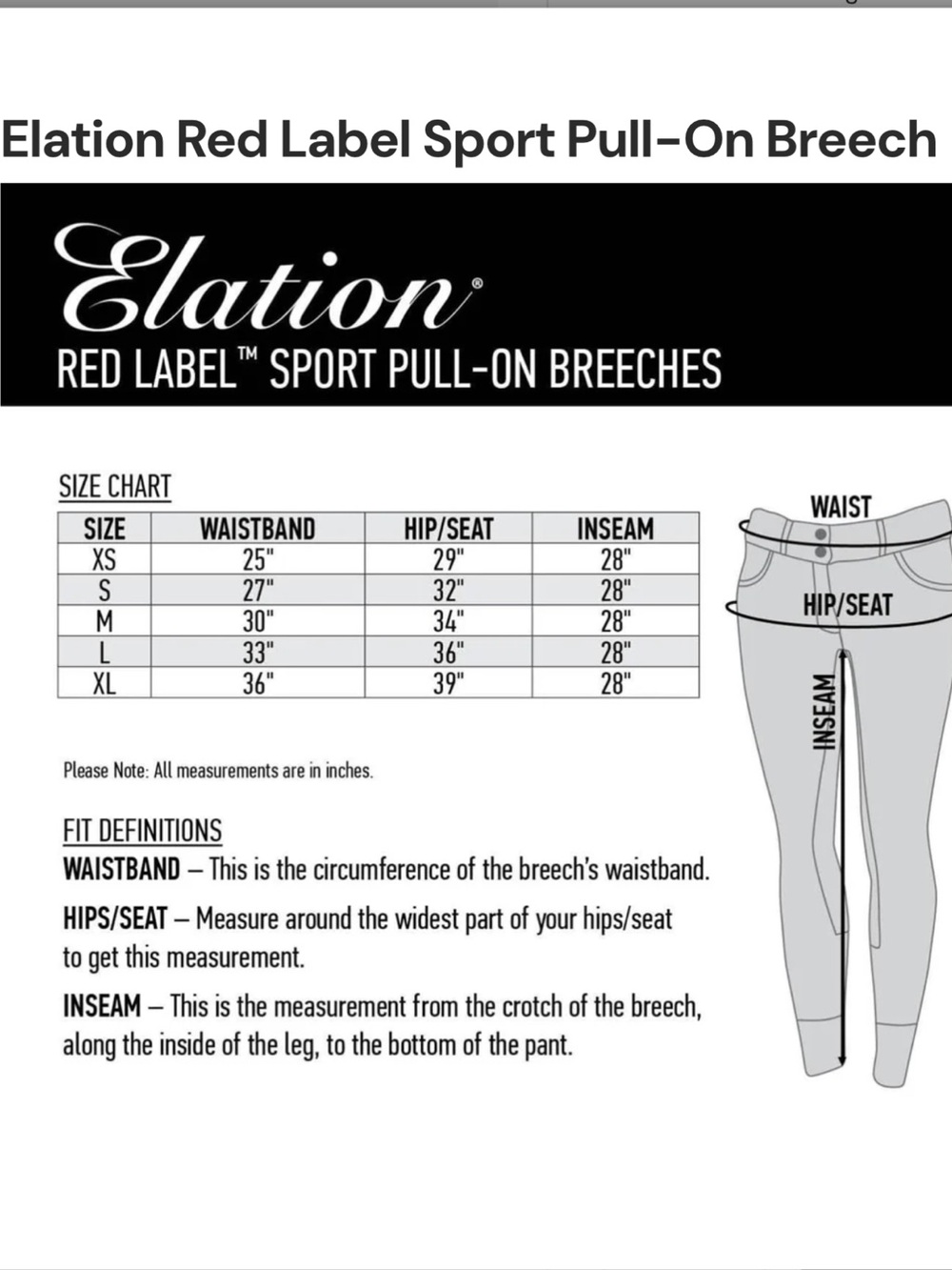 🐎Elation Red Label Sport Pull-On Equestrian Breech - Black - XS Women’s - Picture 6 of 6